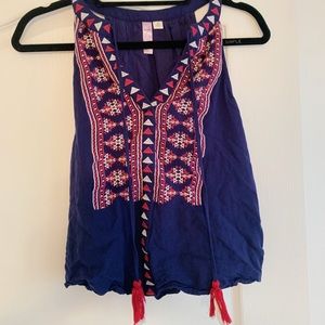 Royal blue shirt with pink and white detailing